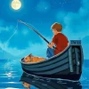 Boy Fishing At Night Diamond Painting