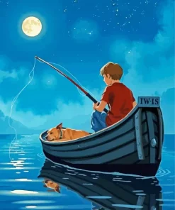 Boy Fishing At Night Diamond Painting