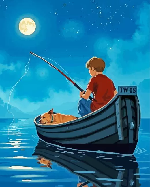 boy fishing at night Diamond Dotz Boy Fishing At Night Diamond Painting