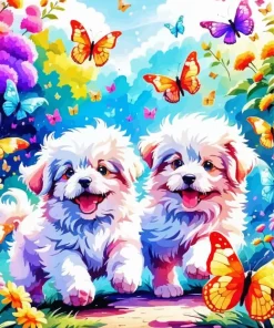 Colorful Butterflies And Dogs Diamond Painting