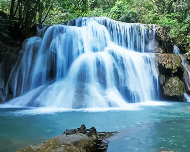 huay mae khamin waterfall Diamond Paints Huay Mae Khamin Waterfall Diamond Painting