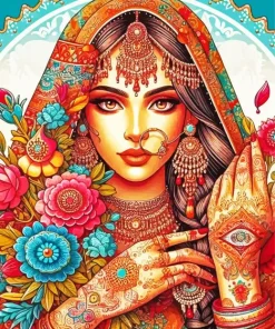 Indian Lady Folk Art Diamond Painting