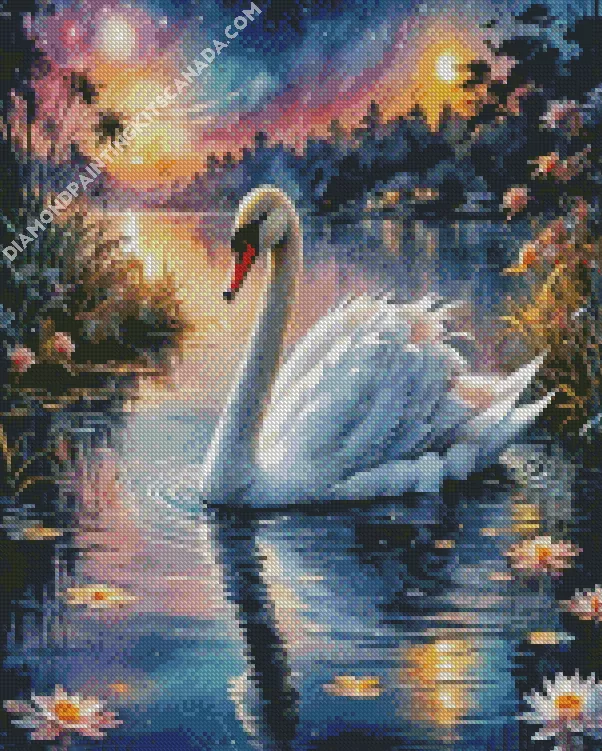 lonely white swan bird Diamond Paintings Lonely White Swan Bird Diamond Painting