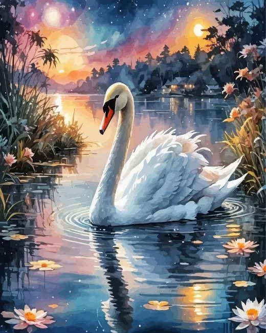lonely white swan bird Diamond With Numbers