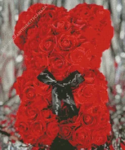 Red Flower Bear Diamond Painting