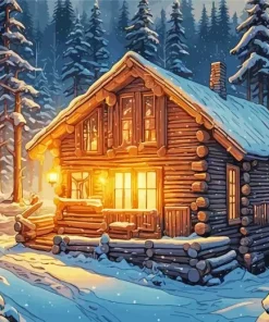 Snow Log Cabin Diamond Painting