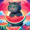 Watermelon Cat Diamond Painting