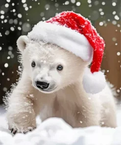 White Bear Falling Snow Diamond Painting