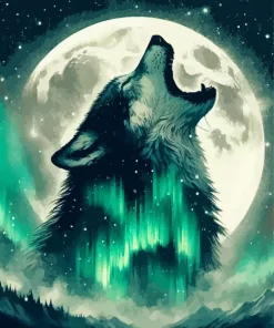 Wolf In The Moon Diamond Painting