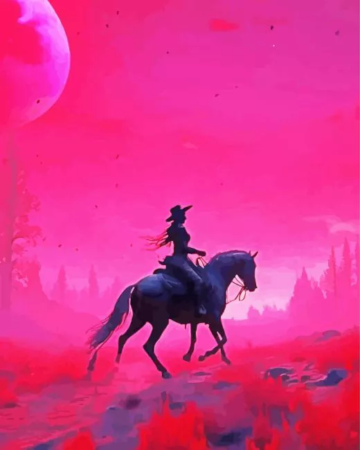 woman and horse silhouette Diamond Paints Woman And Horse Silhouette Diamond Painting