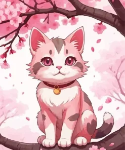 Adorable Pink Cat Diamond Painting