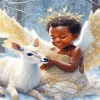 African Angel Boy With Fawn Diamond Painting