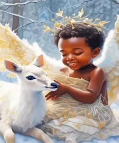 African Angel Boy With Fawn Diamond Painting