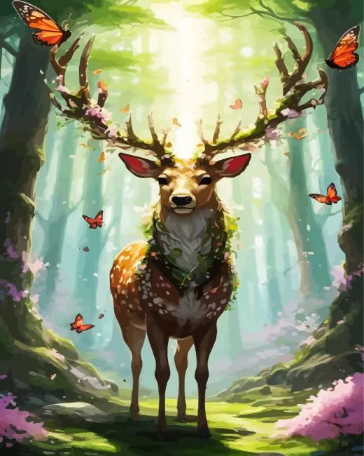 Blooming Buck Antlers Diamond With Numbers Blooming Buck Antlers Diamond Painting