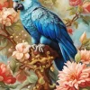 Blue Parrot And Flowers Diamond Painting