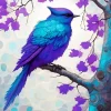 Blue and Purple Bird On Branch Diamond Painting