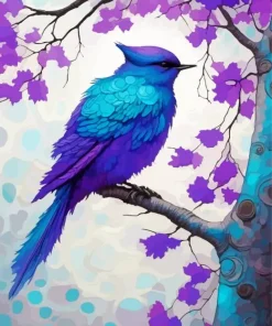 Blue and Purple Bird On Branch Diamond Painting