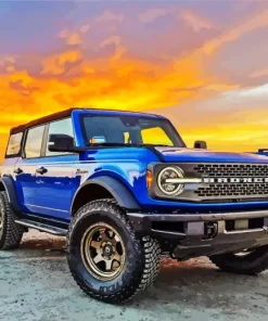 Blue Ford Bronco At Sunset Diamond Painting