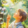 Boy Blowing Bubbles Diamond Painting