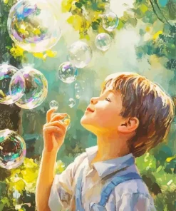 Boy Blowing Bubbles Diamond Painting