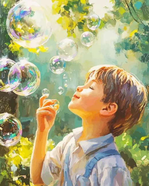 Boy Blowing Bubbles Diamond By Numbers Boy Blowing Bubbles Diamond Painting