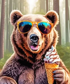 Brown Bear Eating Ice Cream Diamond Painting