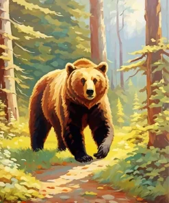 Brown Bear In Forest Diamond Painting
