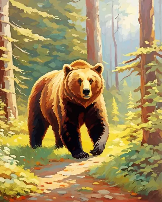 Brown Bear In Forest Diamond With Numbers Brown Bear In Forest Diamond Painting