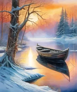 Brown Boat In The River Diamond Painting