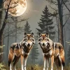Brown Wolves In Forest Diamond Painting