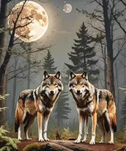 Brown Wolves In Forest Diamond Painting