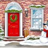 Christmas Brick Red Door Diamond Painting