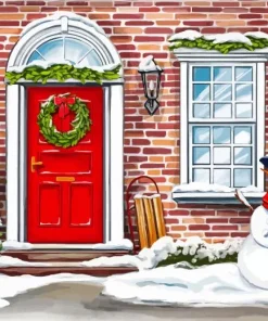 Christmas Brick Red Door Diamond Painting