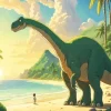 Green Brontosaurus On The Beach Diamond Painting