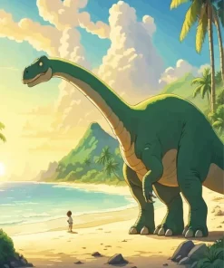 Green Brontosaurus On The Beach Diamond Painting