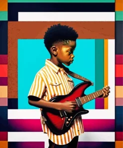 Illustration Boy holding Guitar Diamond Painting