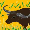 Illustration Buffalo Long Horns Diamond Painting