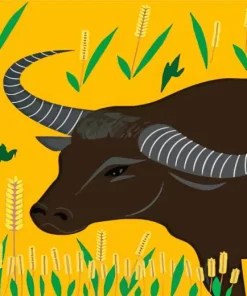 Illustration Buffalo Long Horns Diamond Painting