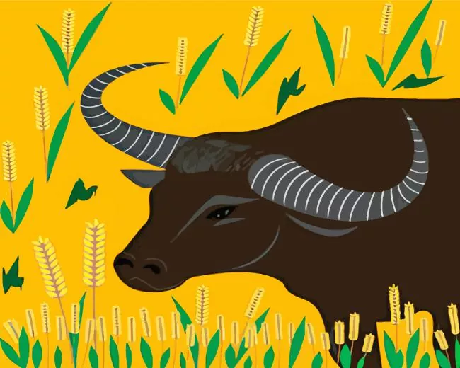 Illustration Buffalo Long Horns Diamond With Numbers Illustration Buffalo Long Horns Diamond Painting