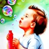 Kid Blowing Bubbles Diamond Painting