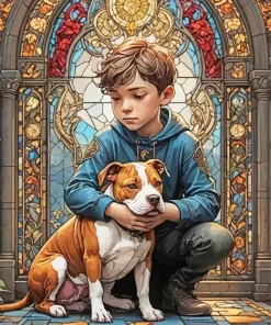 Little Boy Hugging Dog Diamond Painting