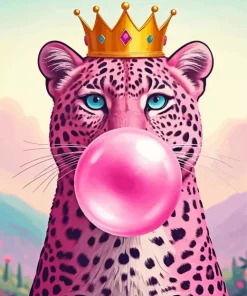 Pink Leopard Blowing Bubble Gum Diamond Painting