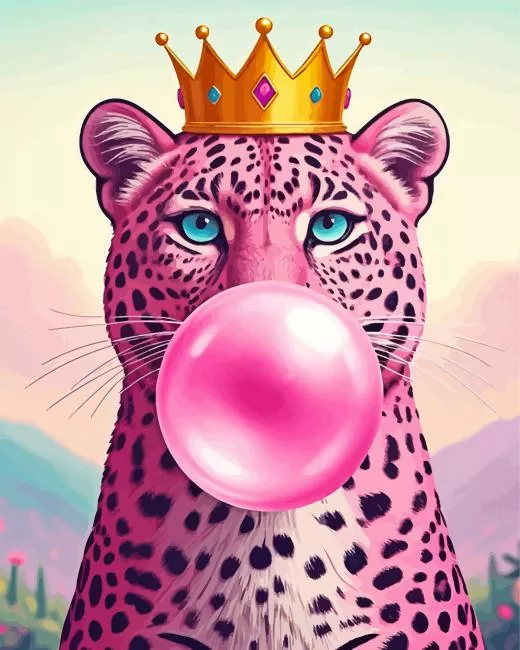 Pink Leopard Blowing Bubble Gum Diamond Paintings Pink Leopard Blowing Bubble Gum Diamond Painting