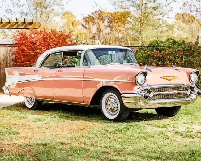 Pink buick bel air Diamond With Numbers Pink Buick Bel Air Diamond Painting