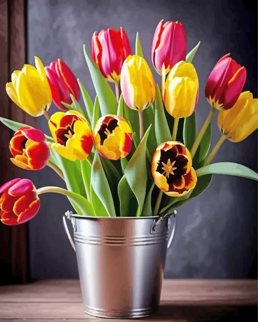 Tulips Bucket Diamond By Numbers Tulips Bucket Diamond Painting