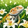 White And Gold Bearded Dragon Diamond Painting