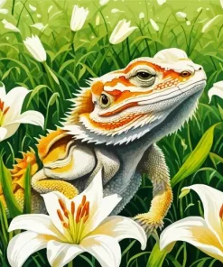 White And Gold Bearded Dragon Diamond Painting