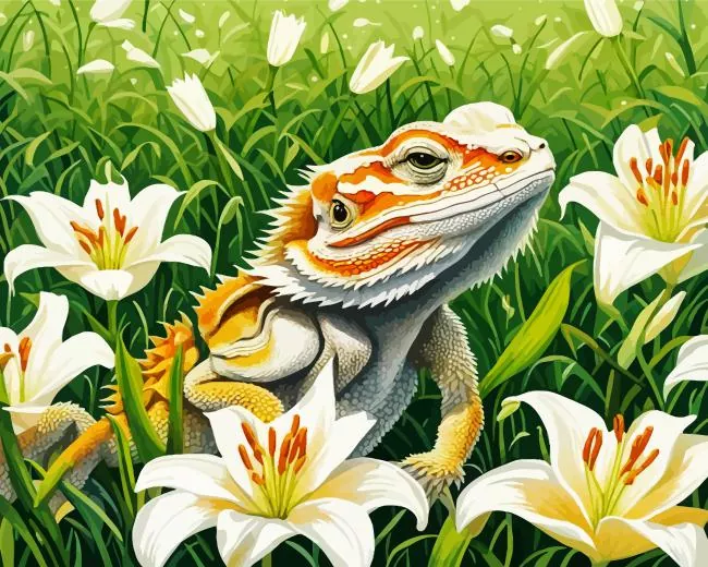 White and gold bearded dragon Diamond Dotz White And Gold Bearded Dragon Diamond Painting