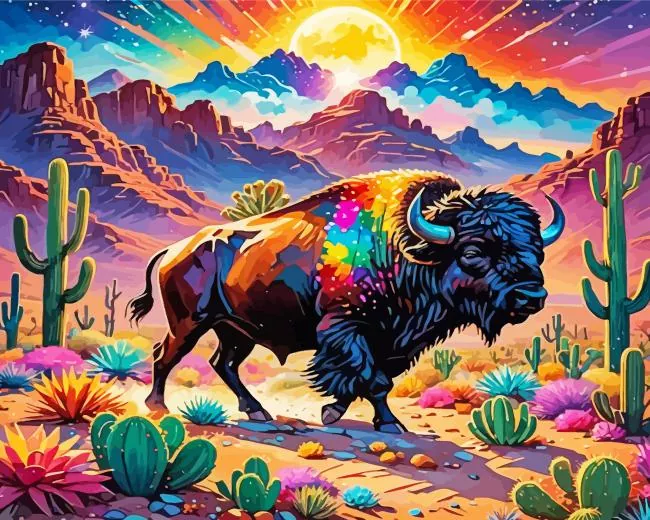 Wild colorful buffalo Diamond With Numbers Wild Colorful Buffalo Diamond Painting