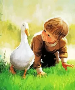 Baby Boy With Goose Art Diamond Painting